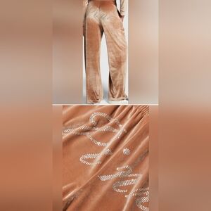 XL XXL VS PINK Velvet Bling Logo Wide Leg Pants Caramel